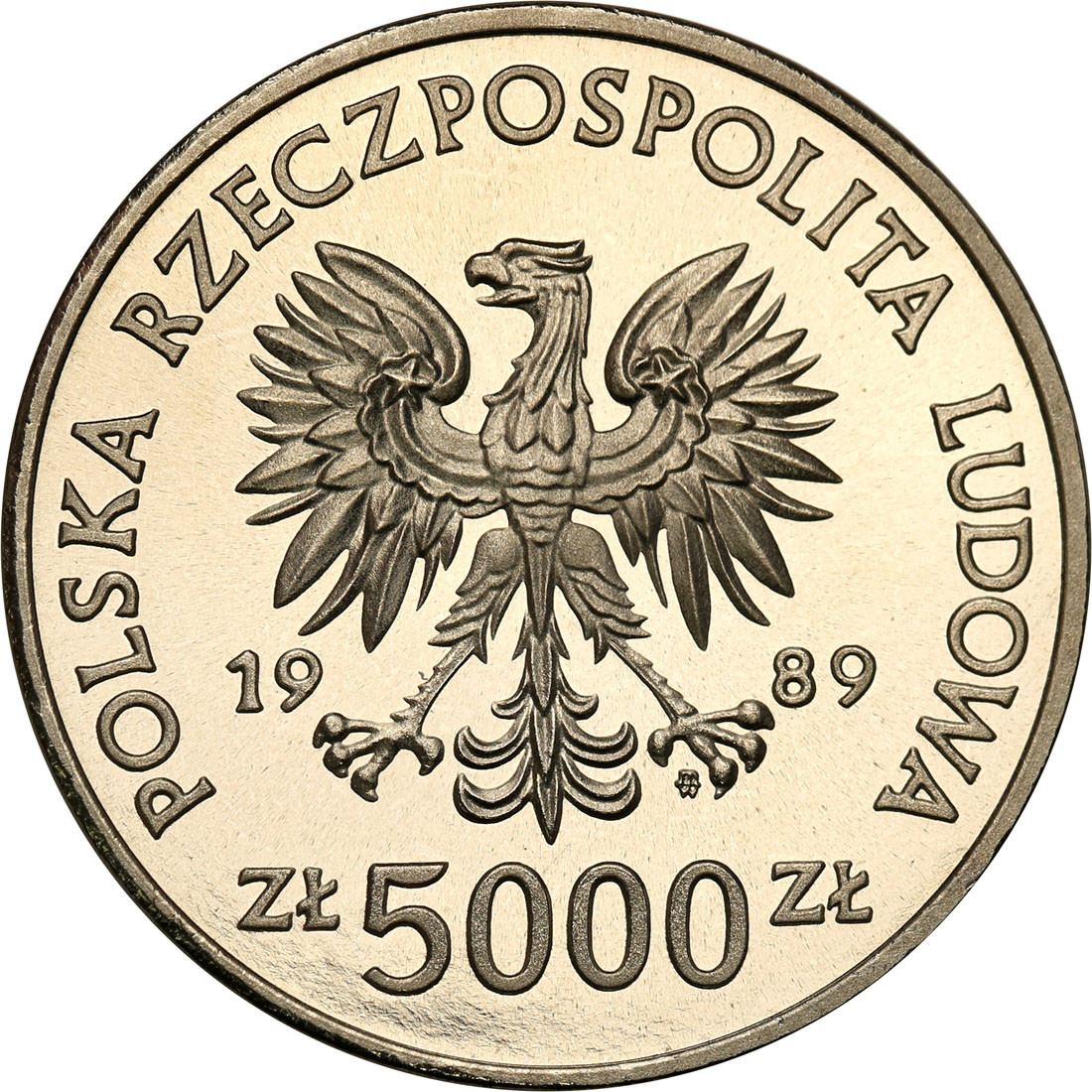 PRL. PRÓBA Nikiel 5.000 złotych 1989 Władysław Jagiełło, półpostać